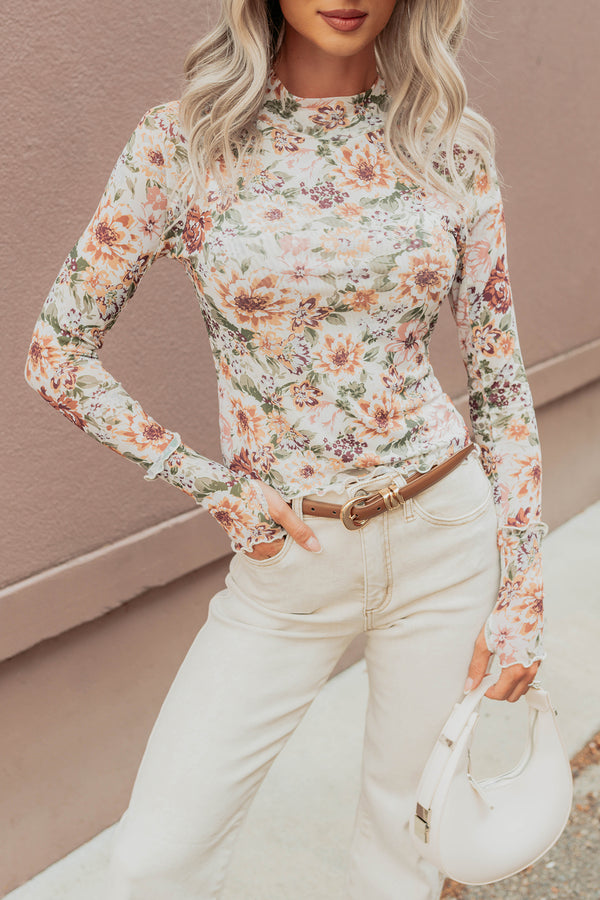 Hold My Hand Floral Mesh Long Sleeve Top (Cream) - NanaMacs