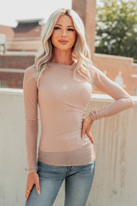 Sheer Happiness Fore Mesh Long Sleeve Top (Mocha) - NanaMacs