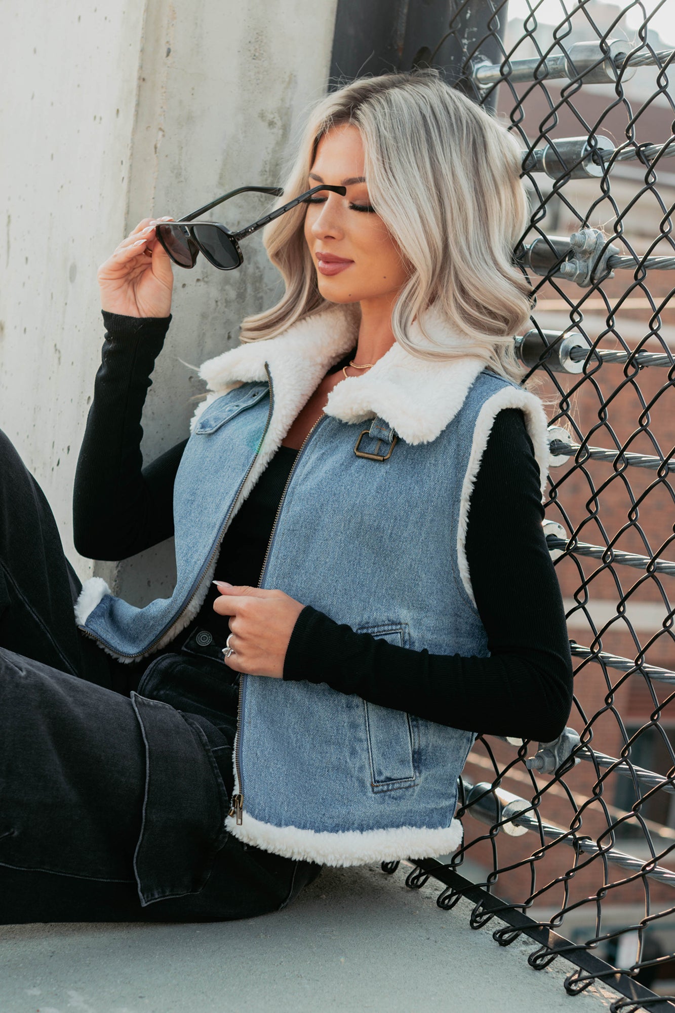 Rewriting Myself Sherpa Denim Vest (Medium Wash) - NanaMacs