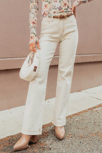 Haven Tummy Control Saige Denim Straight Jeans (Light Beige) - NanaMacs