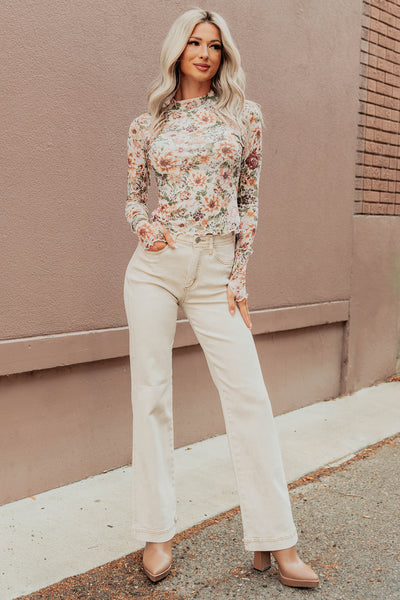 Haven Tummy Control Saige Denim Straight Jeans (Light Beige) - NanaMacs