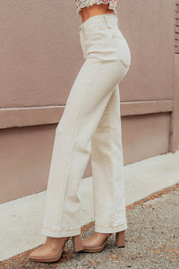 Haven Tummy Control Saige Denim Straight Jeans (Light Beige) - NanaMacs