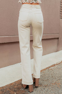 Haven Tummy Control Saige Denim Straight Jeans (Light Beige) - NanaMacs