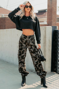 Everyday Cool Waffle Knit Long Sleeve Crop Top (Black) - NanaMacs