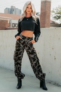 Everyday Cool Waffle Knit Long Sleeve Crop Top (Black) - NanaMacs