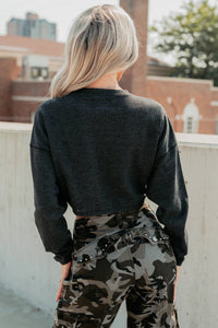 Everyday Cool Waffle Knit Long Sleeve Crop Top (Black) - NanaMacs