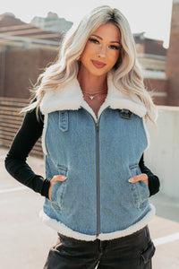 Rewriting Myself Sherpa Denim Vest (Medium Wash) - NanaMacs