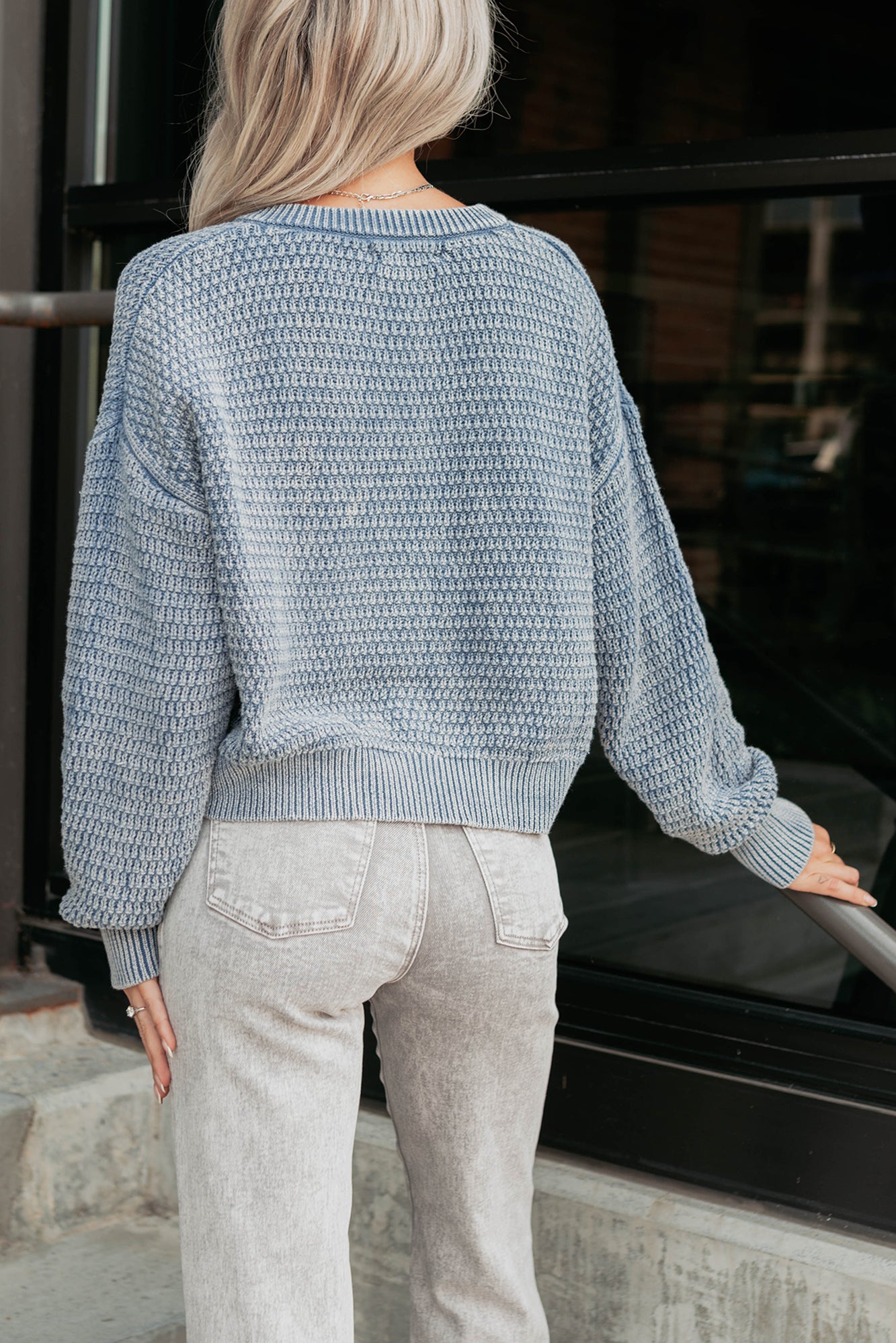 Tea & Rain Washed Cable Knit Cardigan (Vintage Blue) - NanaMacs