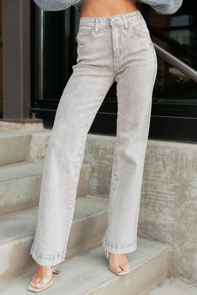 Haven Tummy Control Saige Denim Straight Jeans (Silver Grey) - NanaMacs