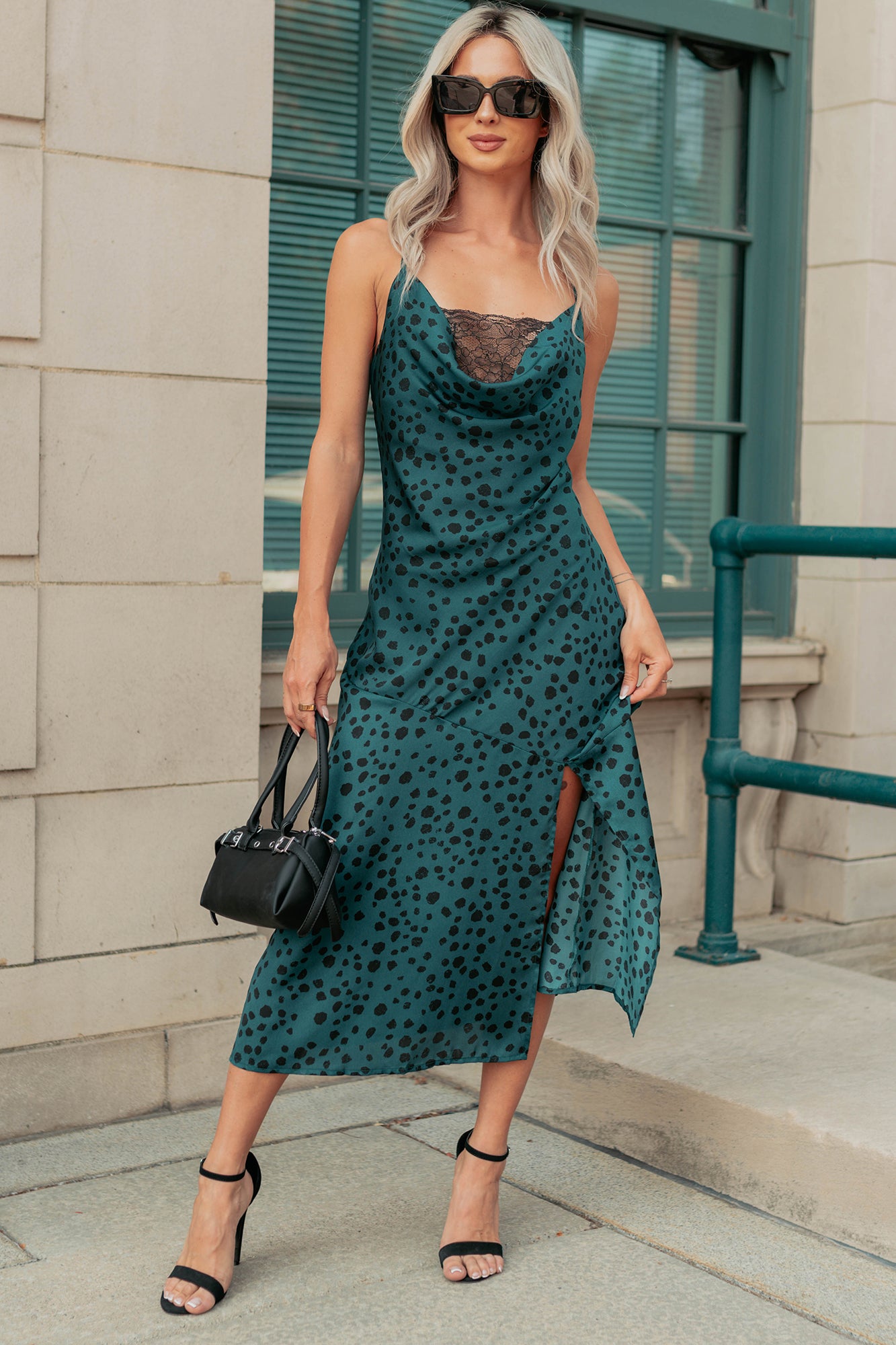 Full Potential Sleeveless Polka Dot Midi Dress (Teal) - NanaMacs