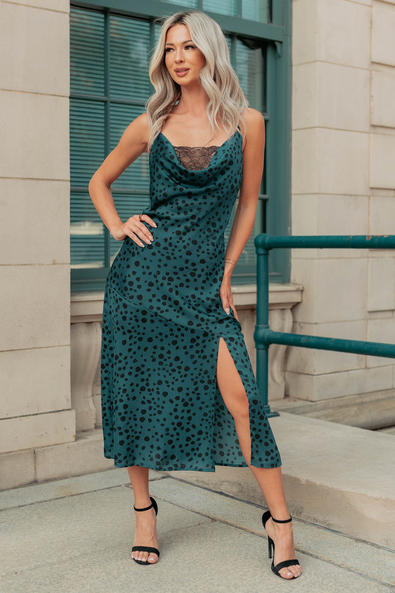 Full Potential Sleeveless Polka Dot Midi Dress (Teal) - NanaMacs
