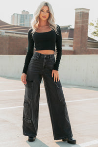 Keyana Scoop Neck Long Sleeve Top (Black) - NanaMacs