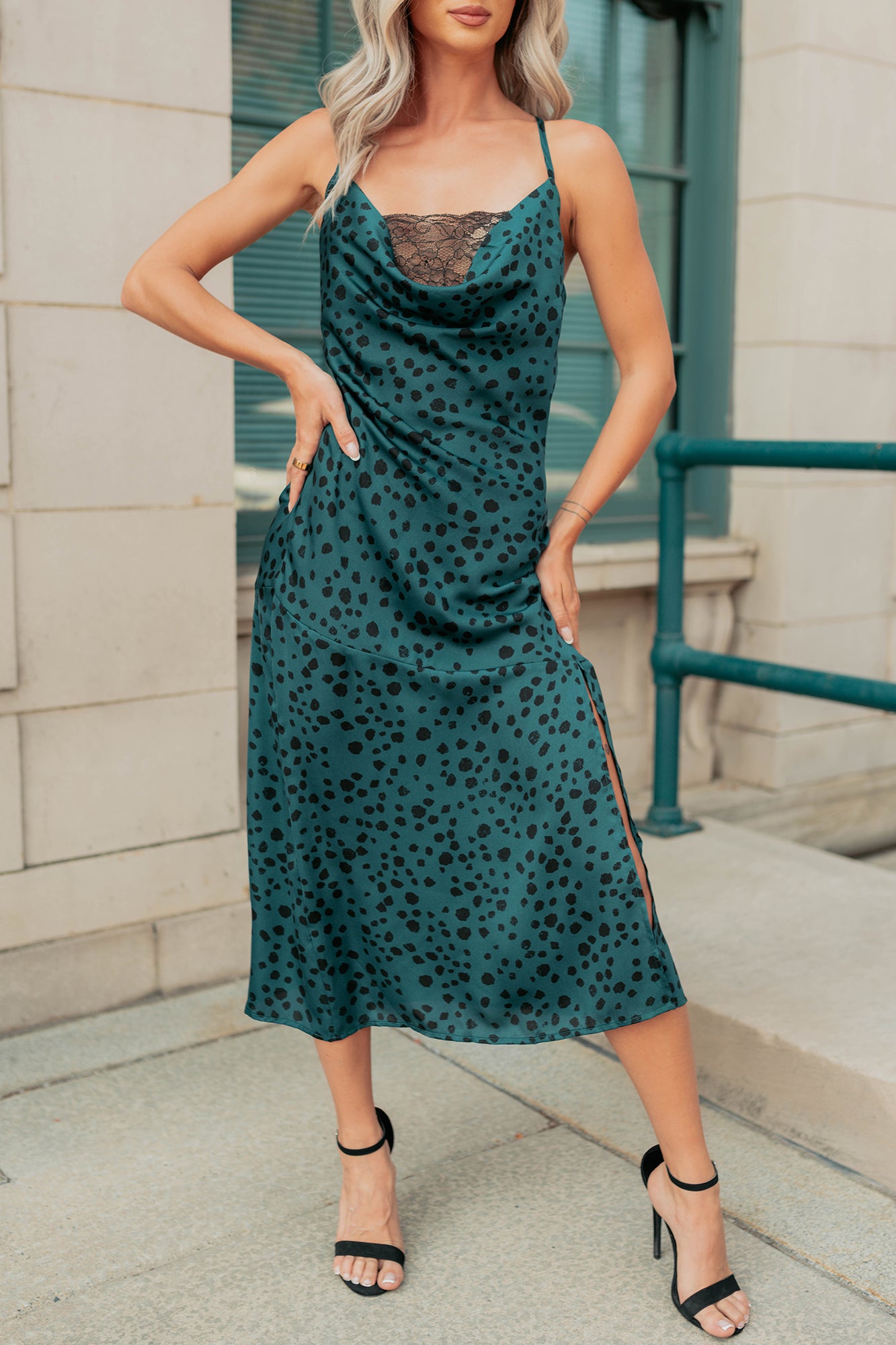 Full Potential Sleeveless Polka Dot Midi Dress (Teal) - NanaMacs