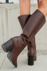 Can't Be Blamed Faux Leather Knee High Boots (Brown) - NanaMacs