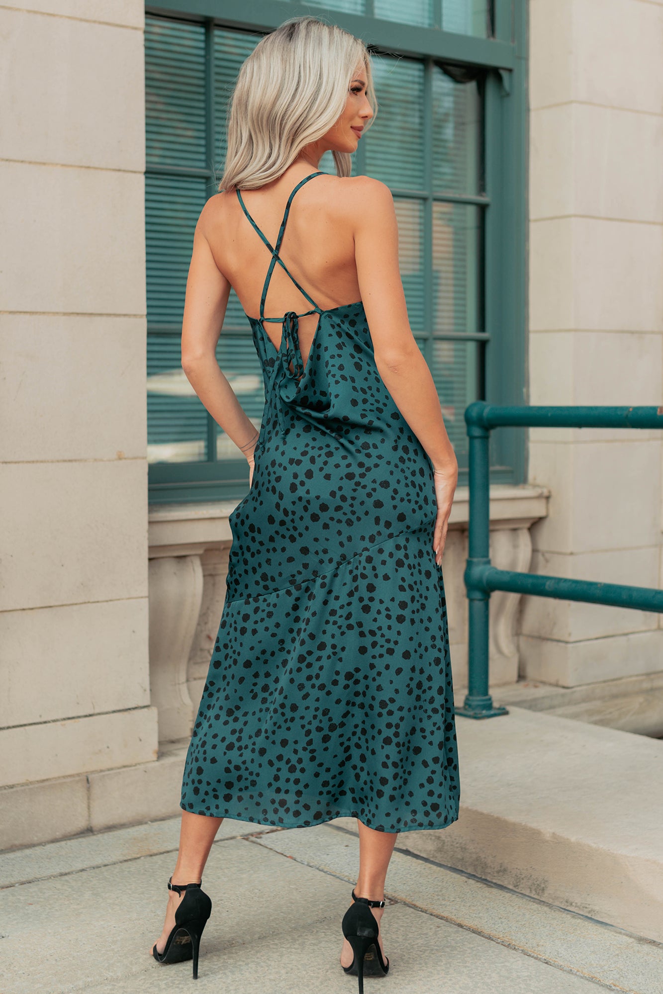 Full Potential Sleeveless Polka Dot Midi Dress (Teal) - NanaMacs