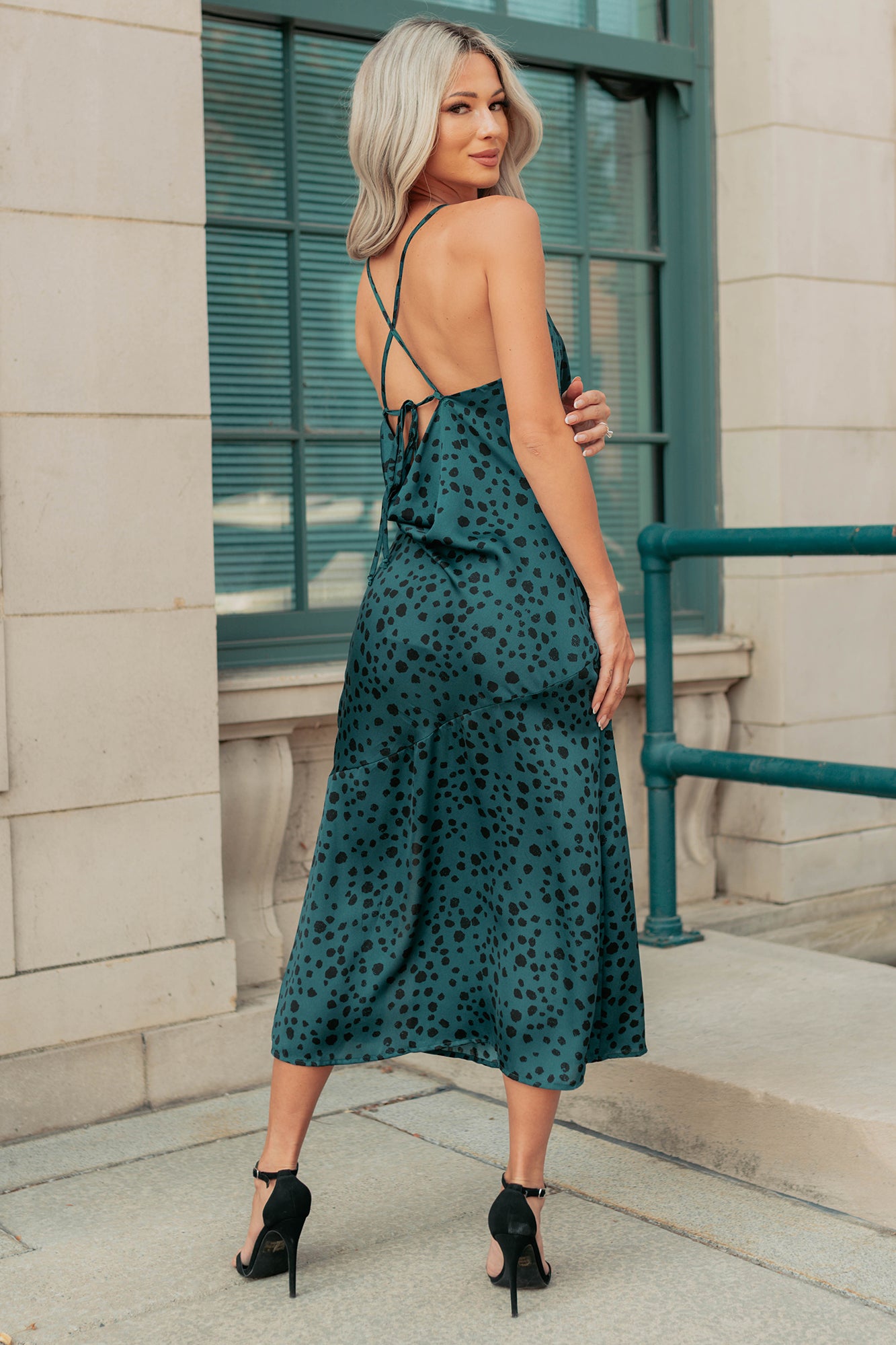Full Potential Sleeveless Polka Dot Midi Dress (Teal) - NanaMacs