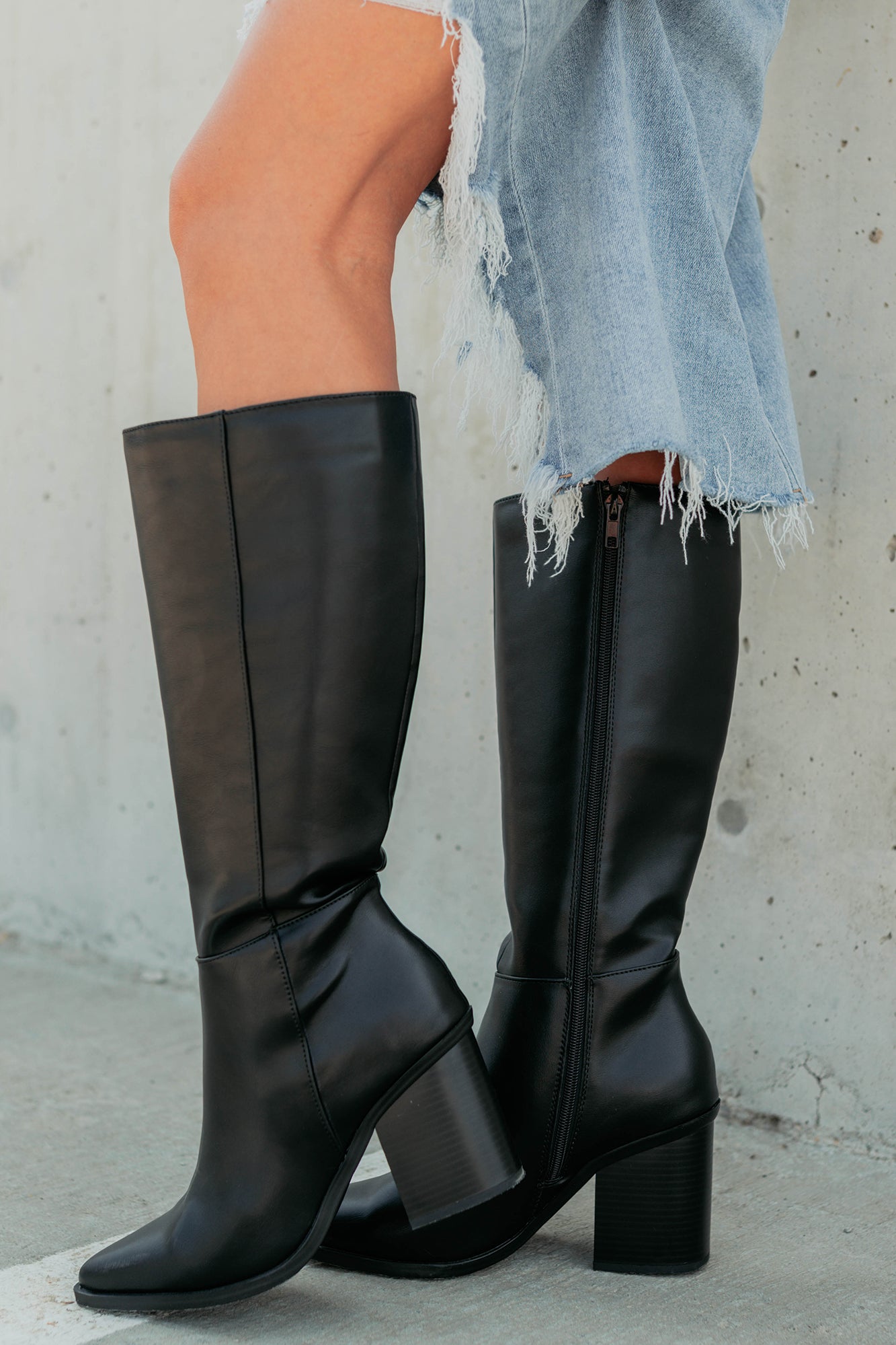 Can't Be Blamed Faux Leather Knee High Boots (Black) - NanaMacs