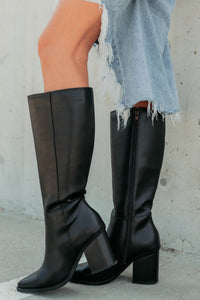 Can't Be Blamed Faux Leather Knee High Boots (Black) - NanaMacs