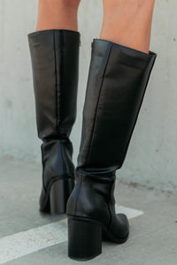 Can't Be Blamed Faux Leather Knee High Boots (Black) - NanaMacs