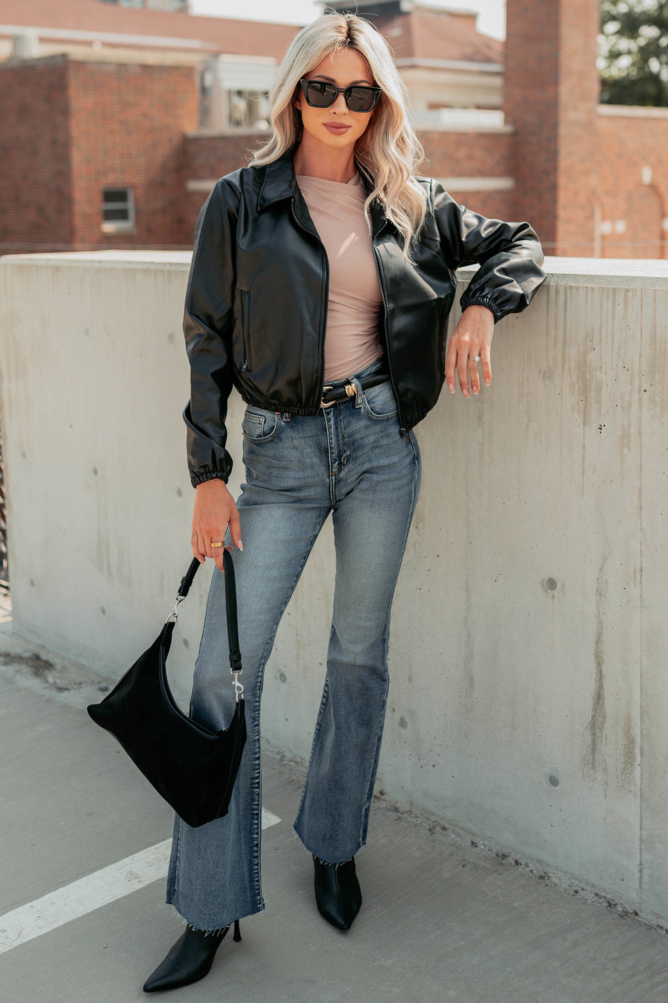 Fearless Moves Faux Leather Zip-Up Jacket (Black) - NanaMacs