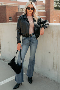 Fearless Moves Faux Leather Zip-Up Jacket (Black) - NanaMacs