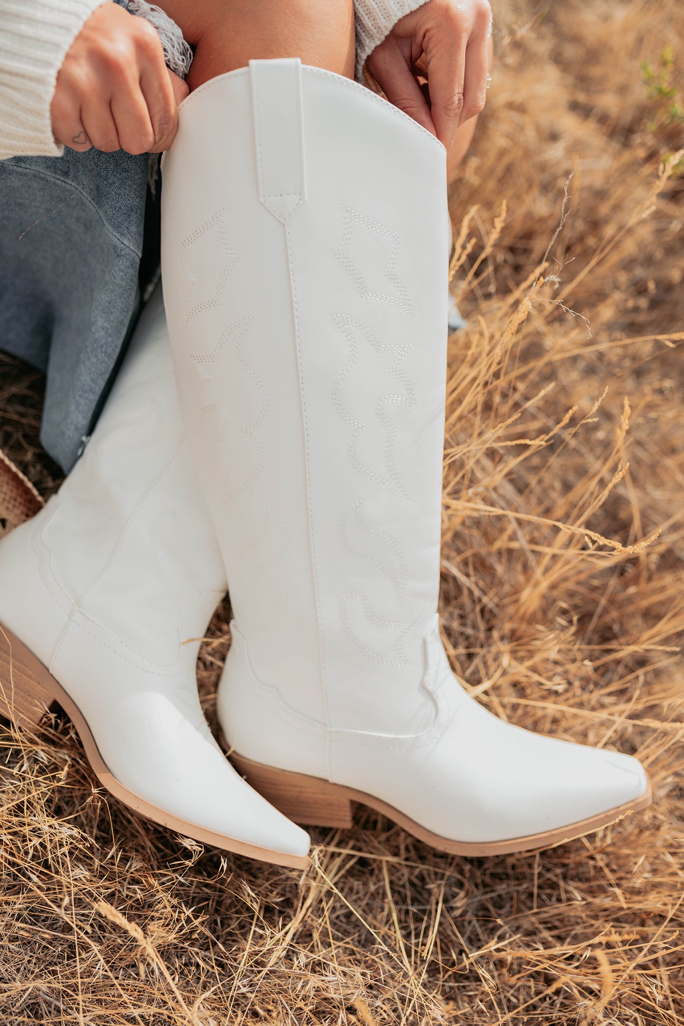 A Wild Ride Faux Leather Western Boots (White) - NanaMacs
