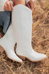 A Wild Ride Faux Leather Western Boots (White) - NanaMacs