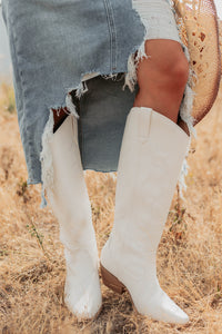 A Wild Ride Faux Leather Western Boots (White) - NanaMacs
