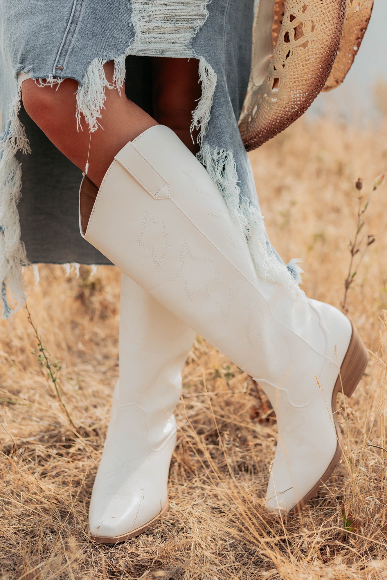 A Wild Ride Faux Leather Western Boots (White) - NanaMacs