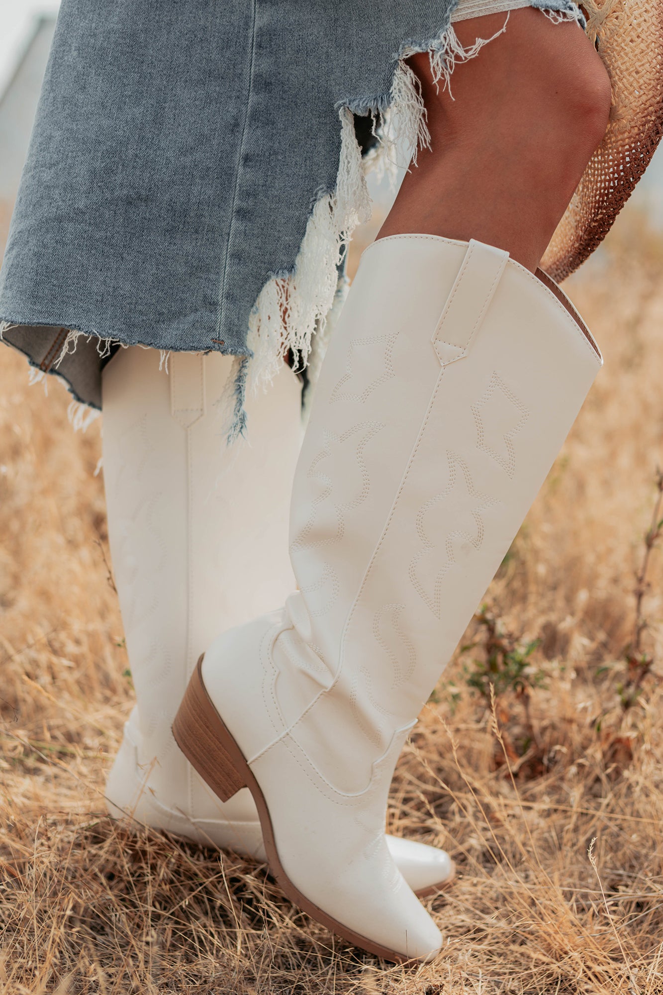 A Wild Ride Faux Leather Western Boots (White) - NanaMacs