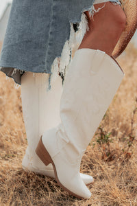 A Wild Ride Faux Leather Western Boots (White) - NanaMacs