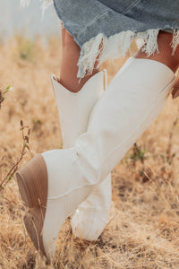 A Wild Ride Faux Leather Western Boots (White) - NanaMacs