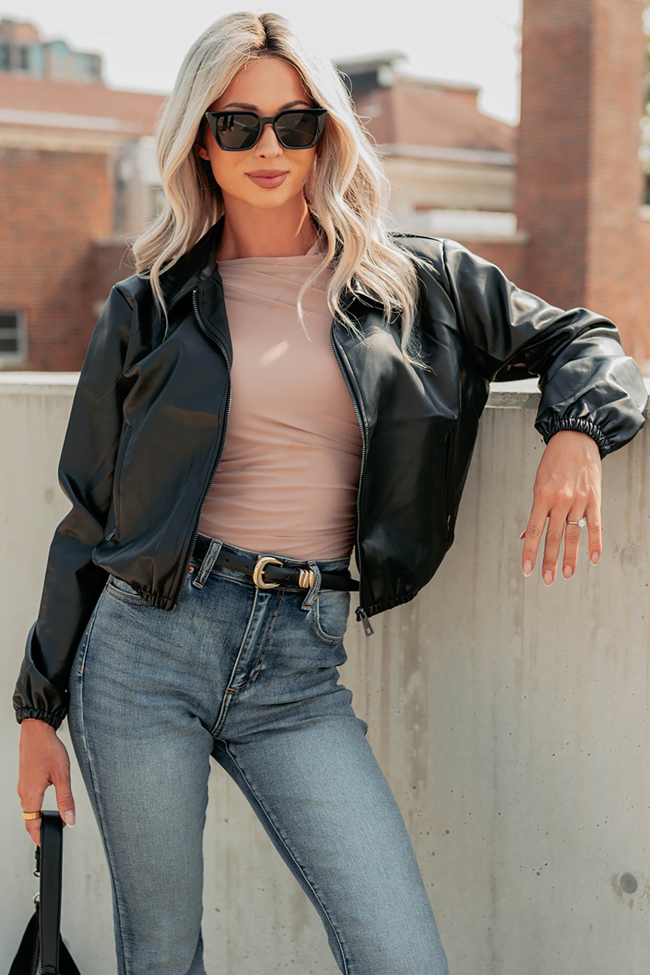 Fearless Moves Faux Leather Zip-Up Jacket (Black) - NanaMacs