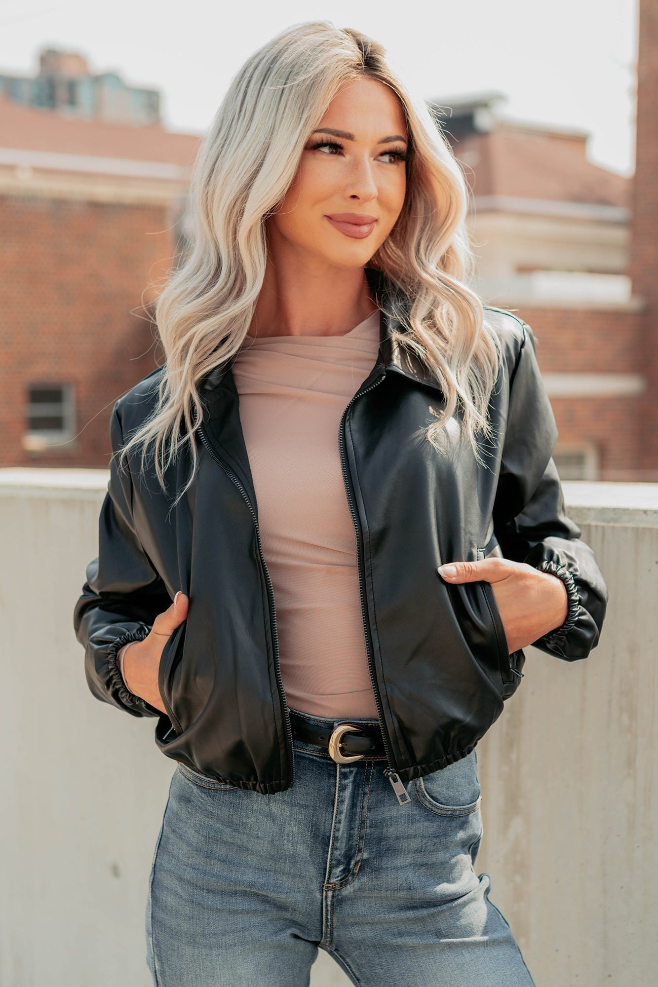 Fearless Moves Faux Leather Zip-Up Jacket (Black) - NanaMacs