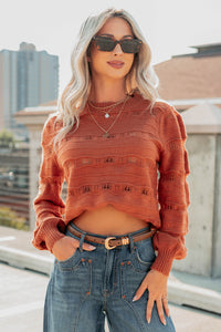 Quiet Mornings Open Knit Detailed Sweater (Terracotta) - NanaMacs