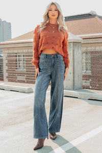 Quiet Mornings Open Knit Detailed Sweater (Terracotta) - NanaMacs