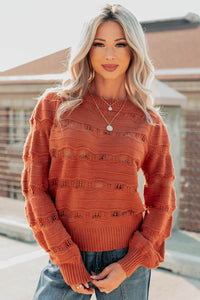 Quiet Mornings Open Knit Detailed Sweater (Terracotta) - NanaMacs