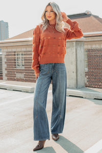 Quiet Mornings Open Knit Detailed Sweater (Terracotta) - NanaMacs