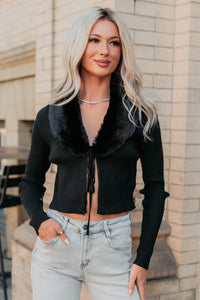 Glitz Happens Detachable Fur Collar Top (Black) - NanaMacs