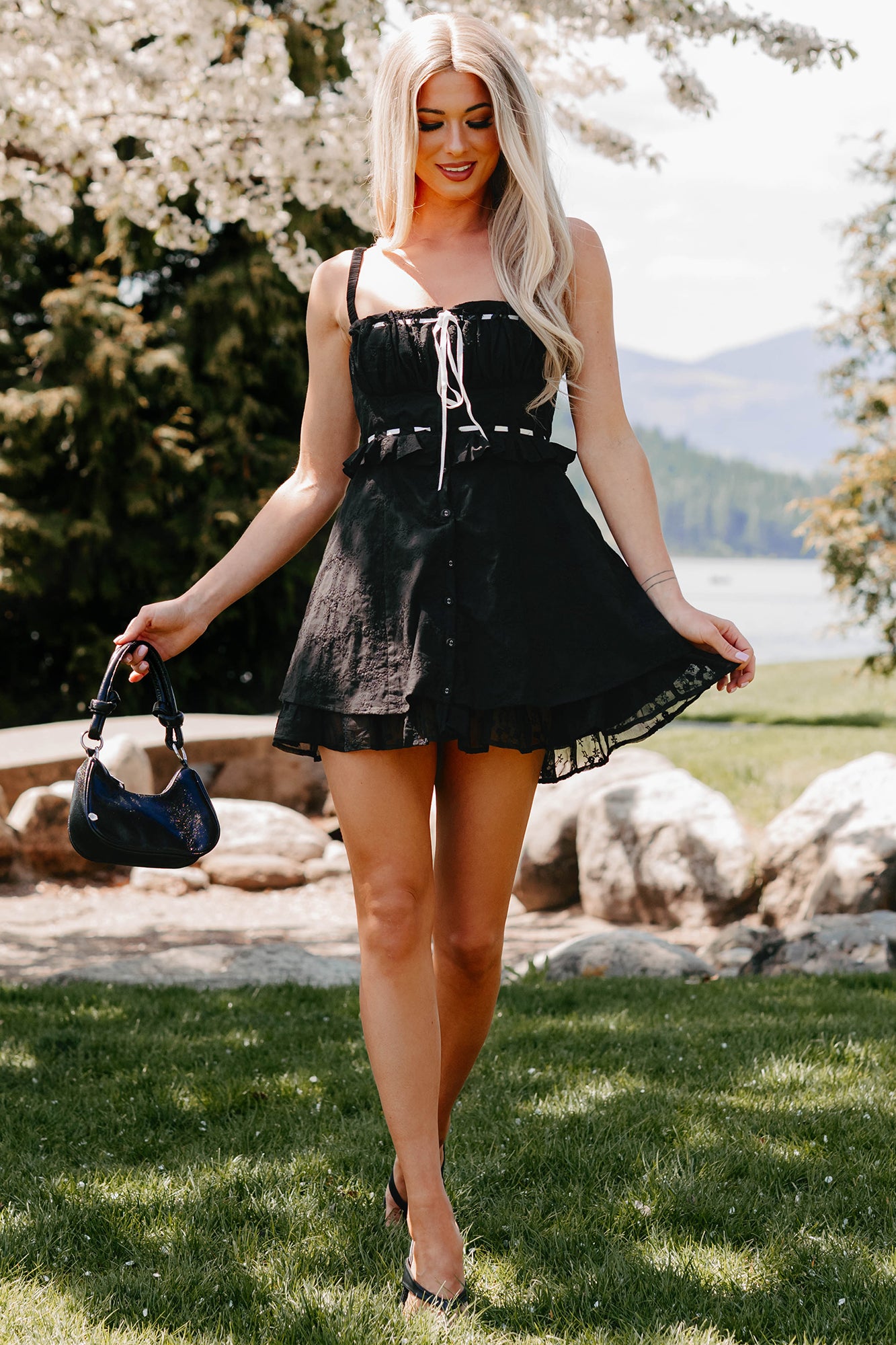 Women's Lead with Love Sleeveless Embroidered Mini Dress in Black - Size L Women's Lead with Love Sleeveless Embroidered Mini Dress in Black - Size L