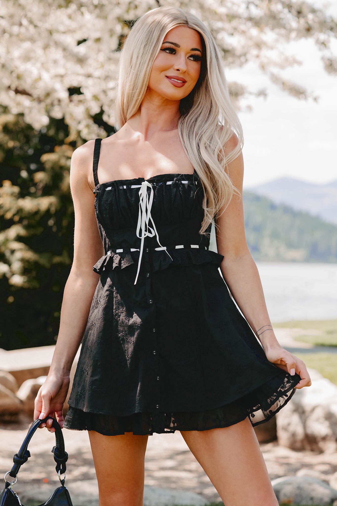 Women's Lead with Love Sleeveless Embroidered Mini Dress in Black - Size L Women's Lead with Love Sleeveless Embroidered Mini Dress in Black - Size L