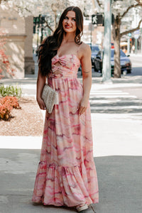 I Hope You Think Of Me Marble Printed Maxi Dress (Pink Multi) - NanaMacs