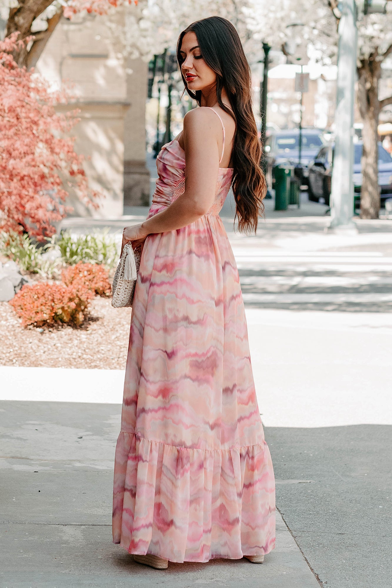 I Hope You Think Of Me Marble Printed Maxi Dress (Pink Multi) - NanaMacs