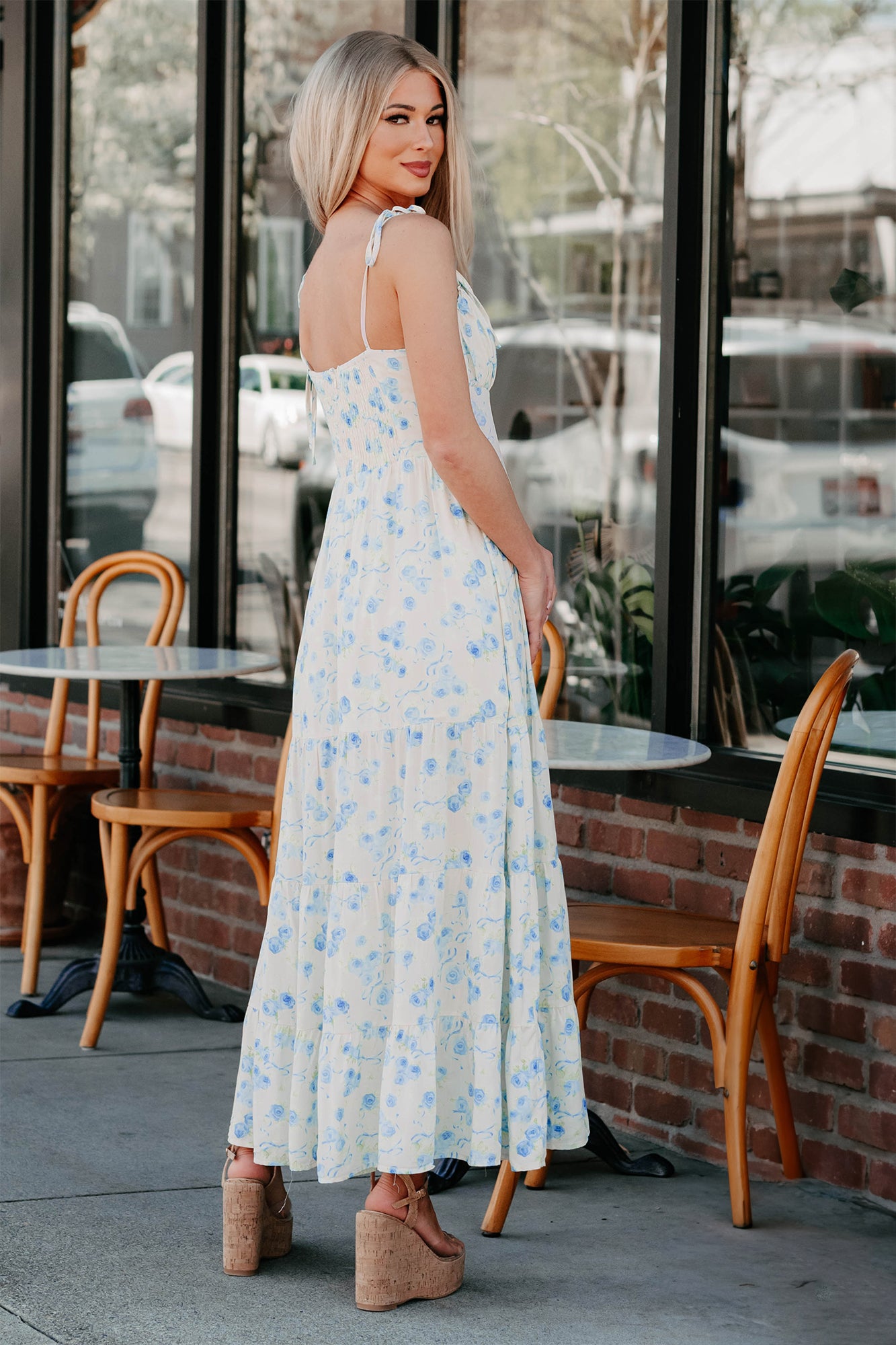 Rosy Days Sleeveless Floral Maxi Dress (Cream/Blue) NanaMacs Rosy Days Sleeveless Floral Maxi Dress (Cream/Blue) NanaMacs