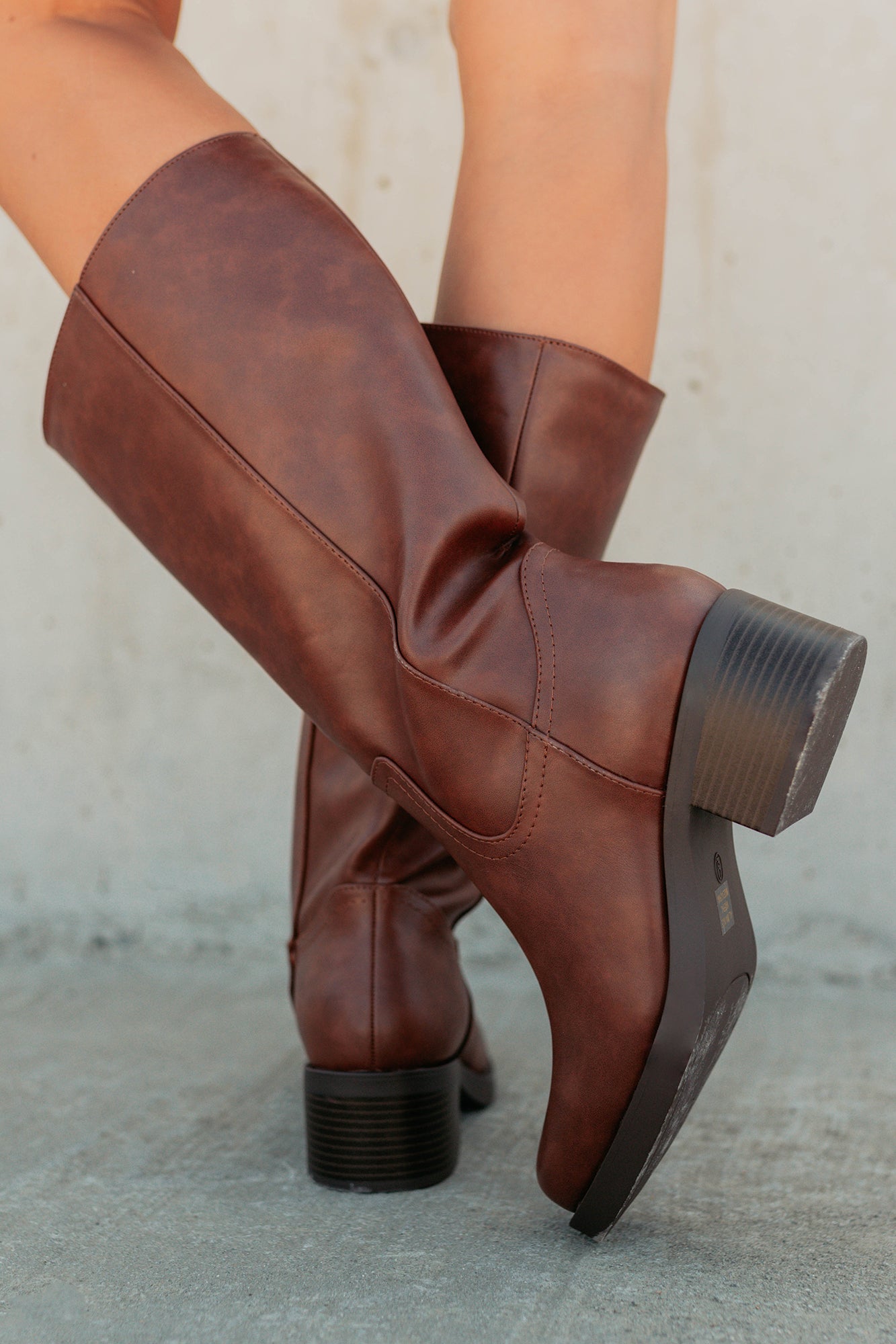 Off The Trail Mid-Calf Faux Leather Boots (Cognac) · NanaMacs