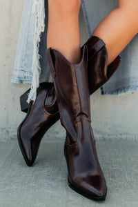 Roads Ahead Modern Mid Calf Western Boots (Wine) - NanaMacs
