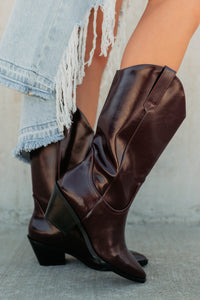 Roads Ahead Modern Mid Calf Western Boots (Wine) - NanaMacs