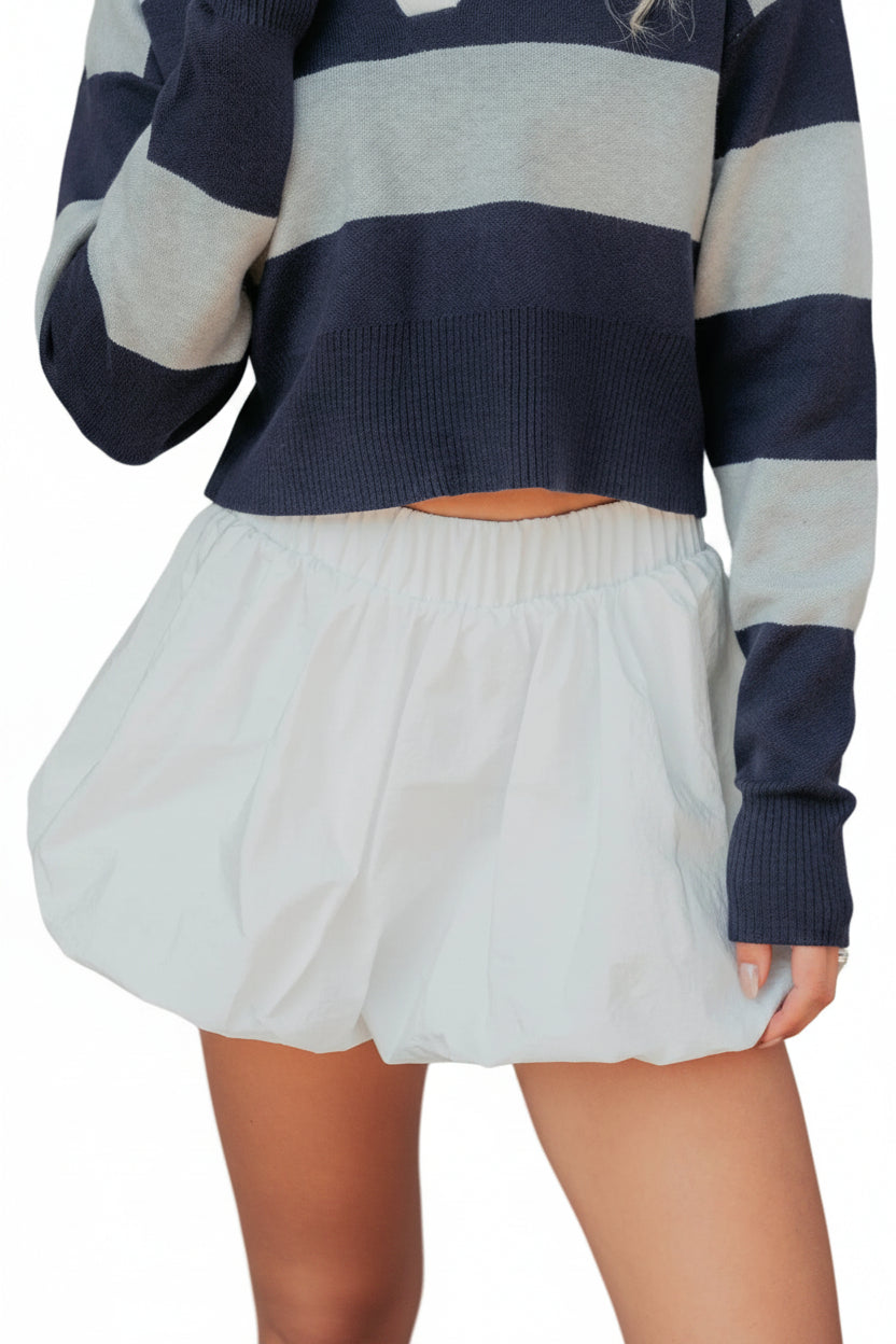 Yolanda Shorts Lined Bubbled Windbreaker Skirt (White) - NanaMacs
