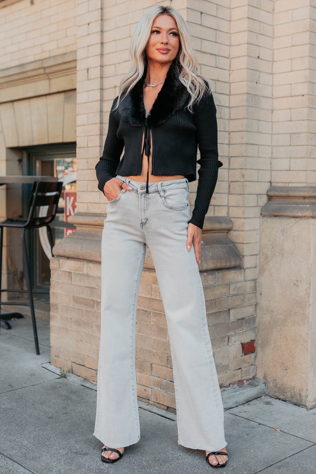 Maybrie Wide Leg Mica Denim Jeans (Platinum Grey) - NanaMacs