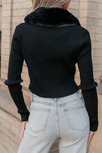 Glitz Happens Detachable Fur Collar Top (Black) - NanaMacs